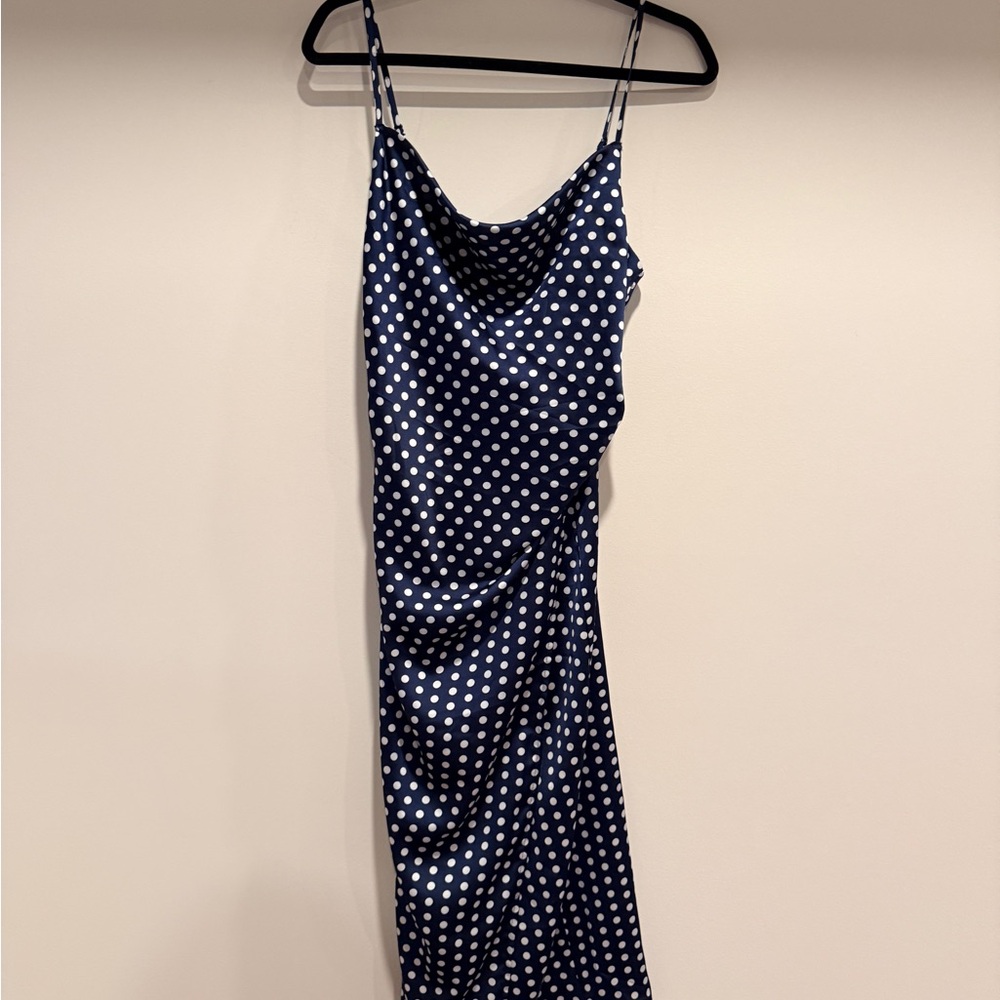re:named Navy and White Polka Dot Midi Dress